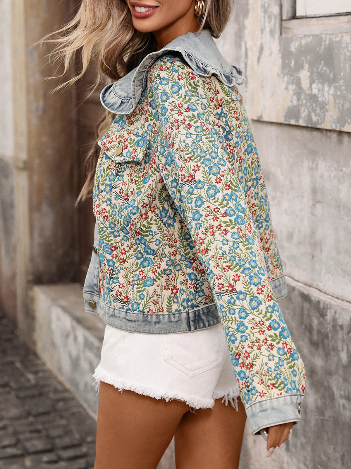 FAZVIDA Women's Ruffled Collar Denim Jacket - view 3