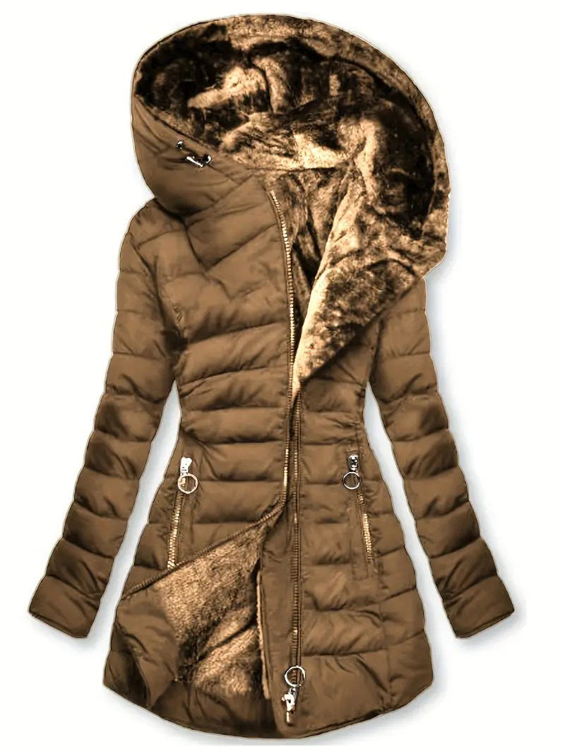 FAZVIDA Hooded Long Sleeve Cotton Blend Jacket - Coffee