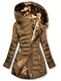 FAZVIDA Hooded Long Sleeve Cotton Blend Jacket - Coffee