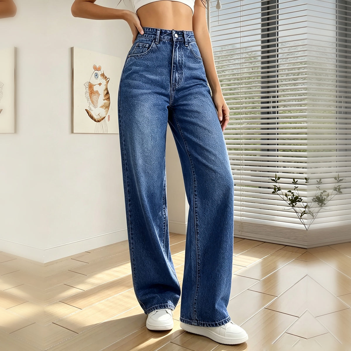FAZVIDA Women's High Waist Wide Leg Jeans - Blue