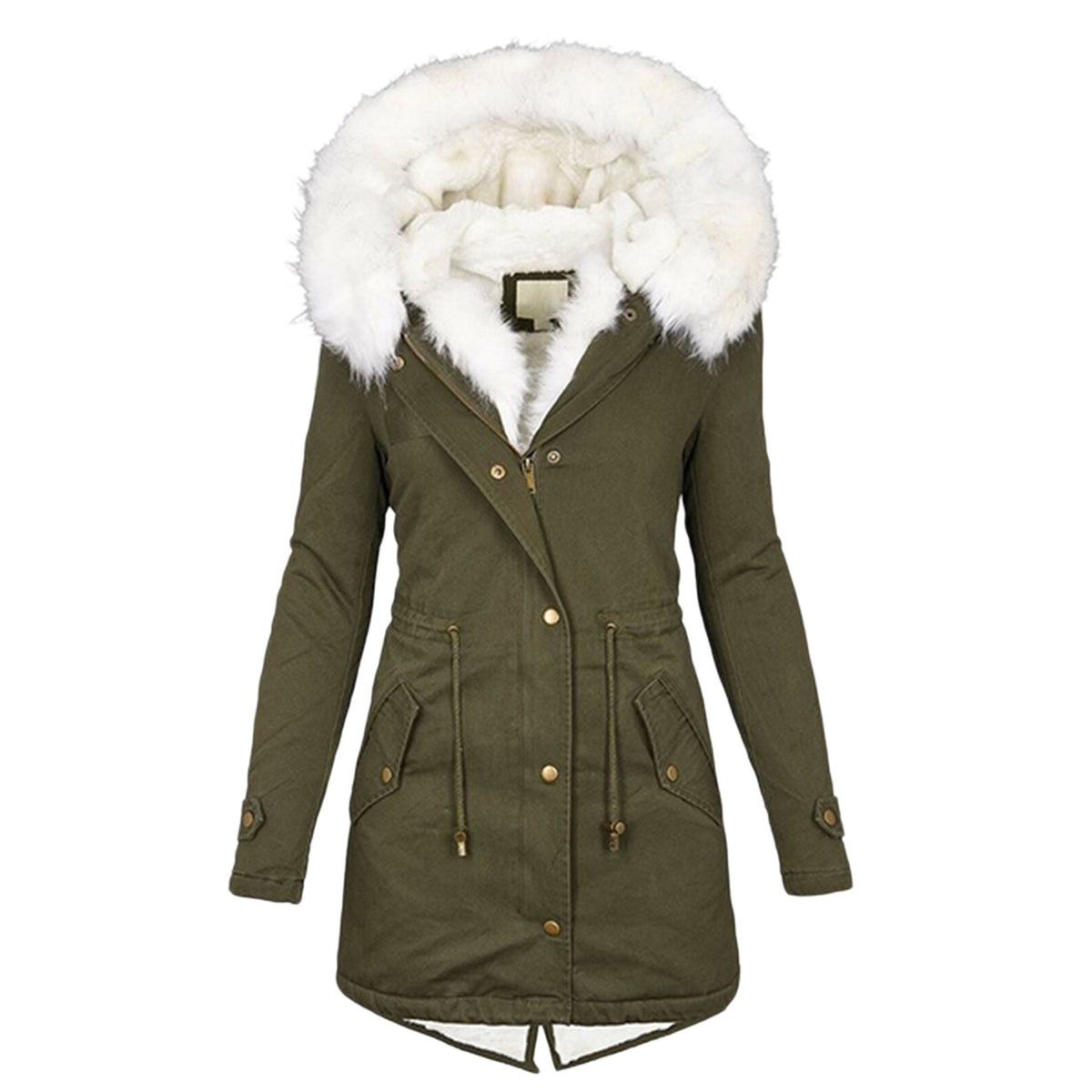 FAZVIDA Women's Padded Jacket with White Collar - Army Green
