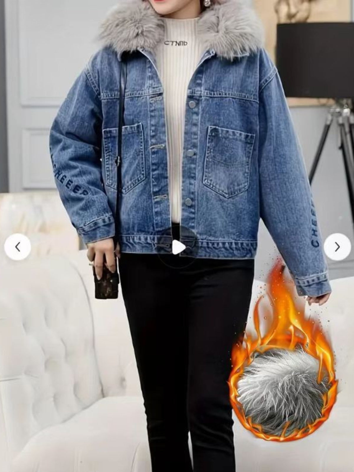 FAZVIDA Women's Fleece-Lined Denim Jacket - view 3