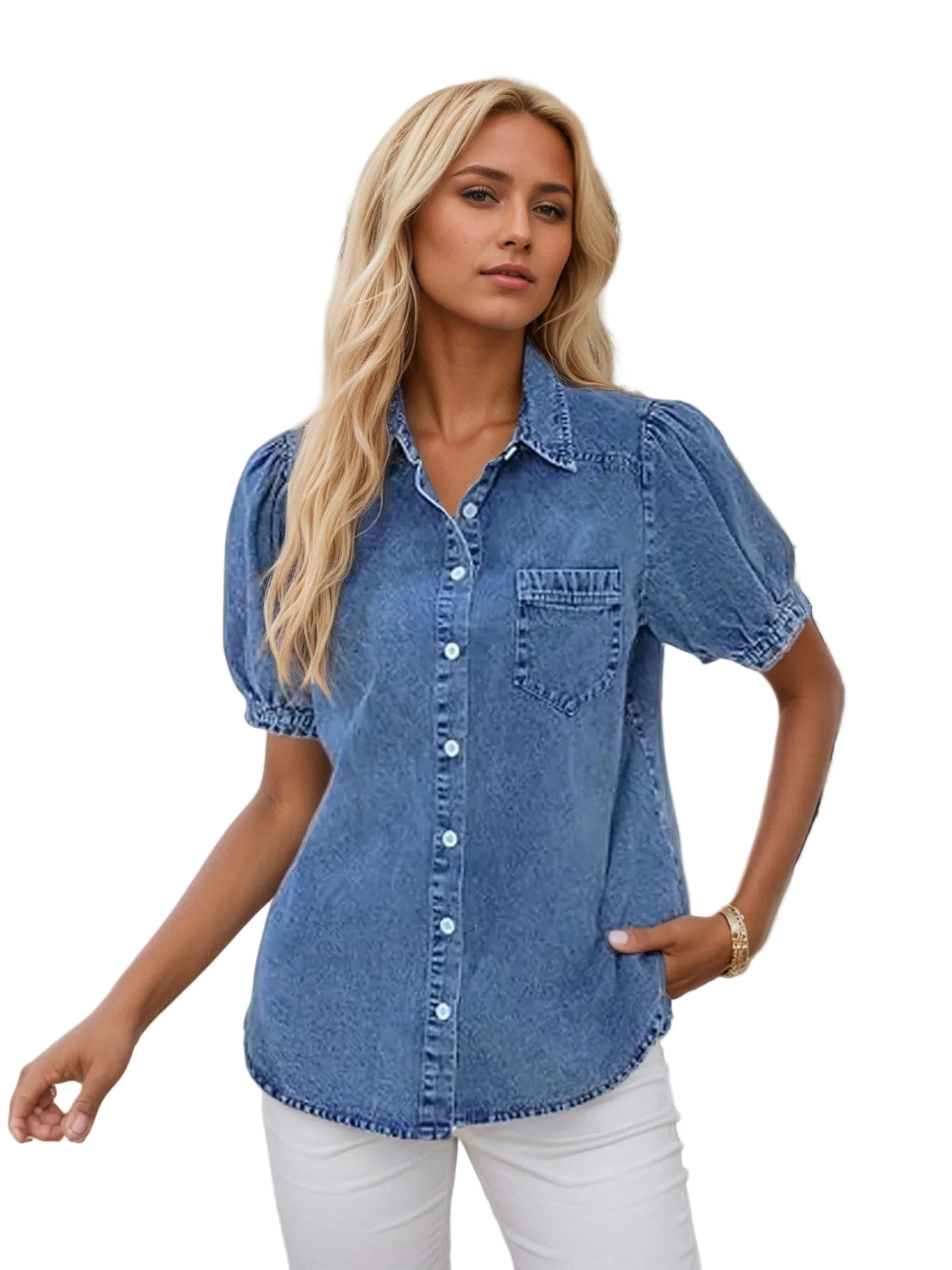 FAZVIDA Women's Washed Denim Shirt - S
