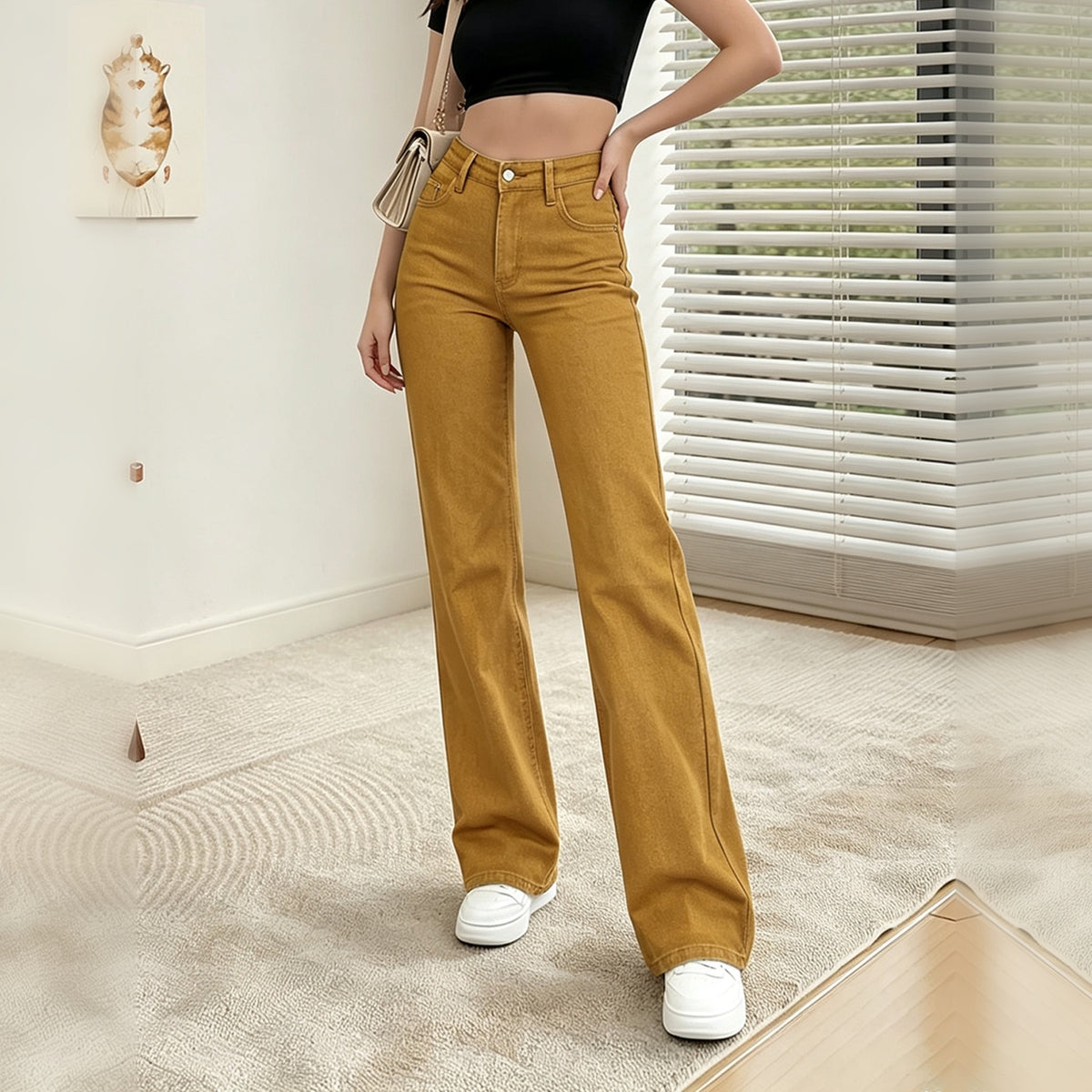 FAZVIDA Women's High Waist Jeans - Yellow