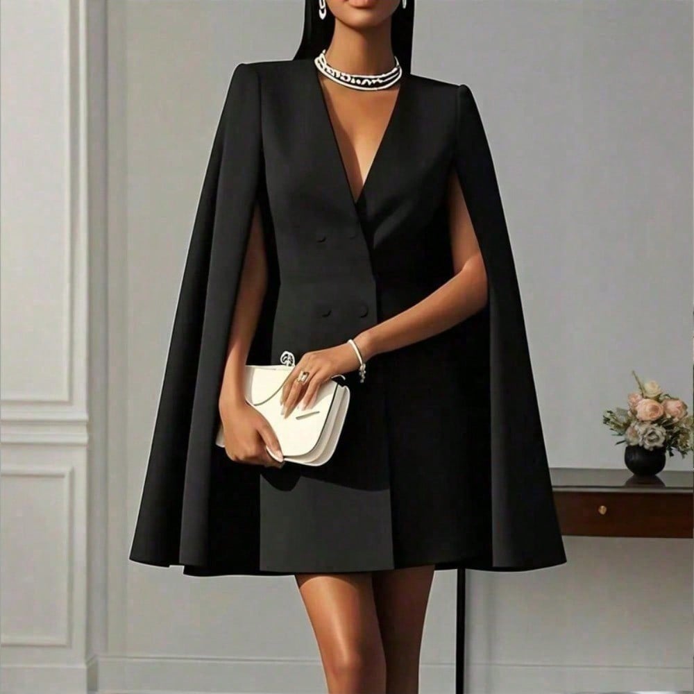 FAZVIDA Women's Cape Blazer Dress - Black