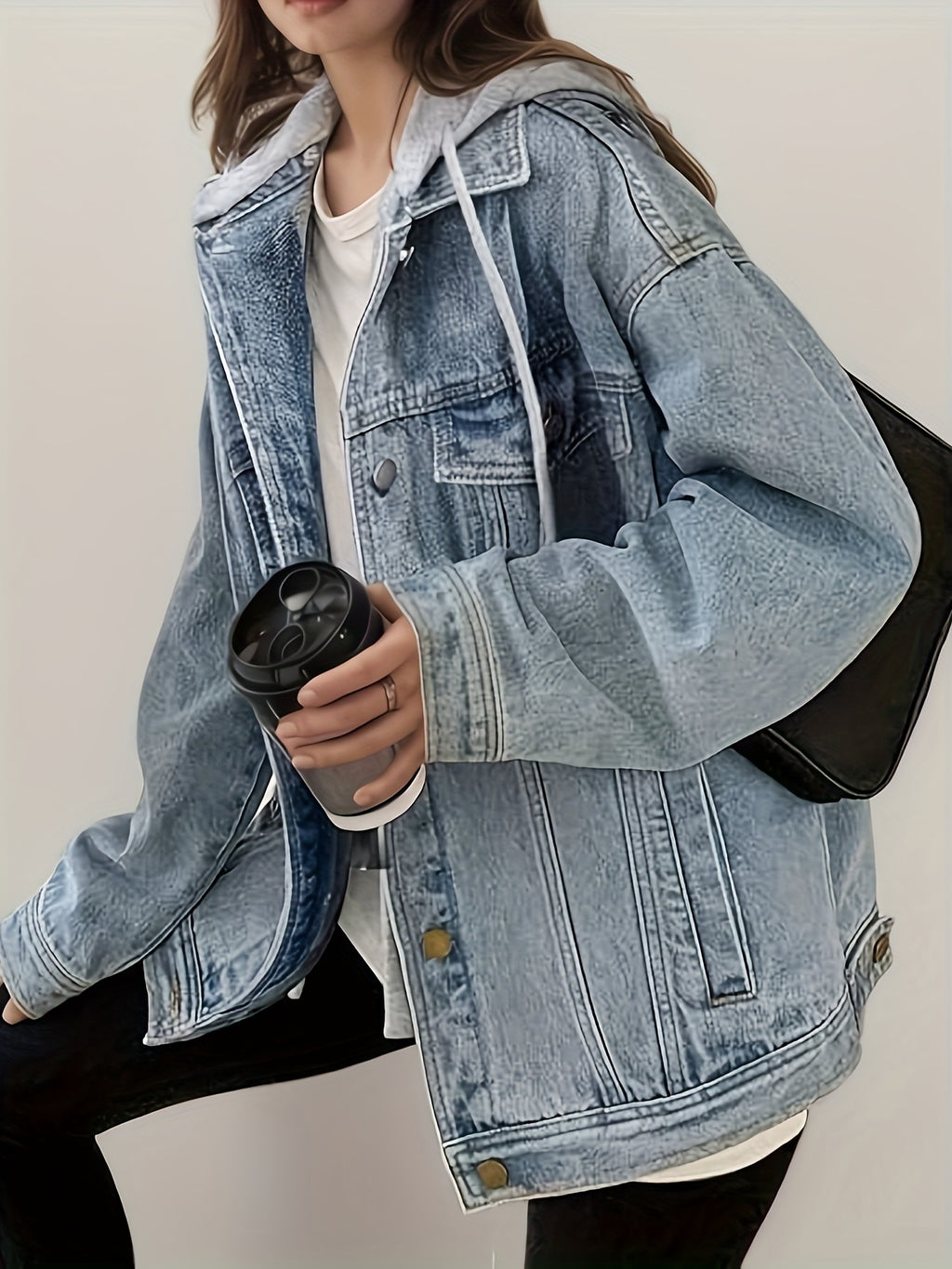 FAZVIDA Women's Oversized Hooded Denim Jacket - view 4
