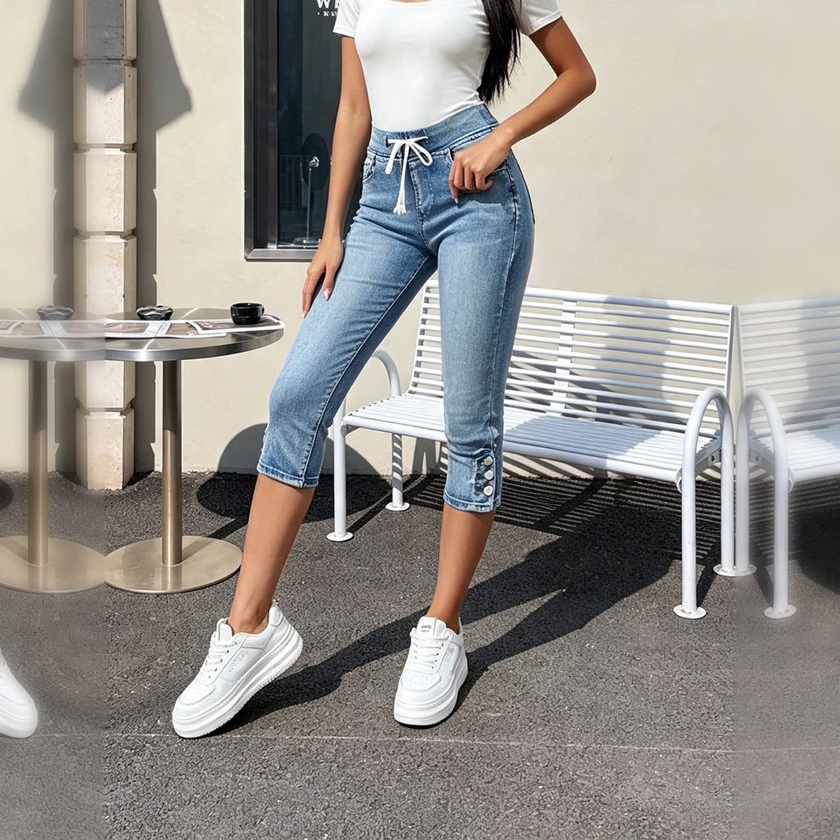 FAZVIDA Women's Drawstring Capri Jeans