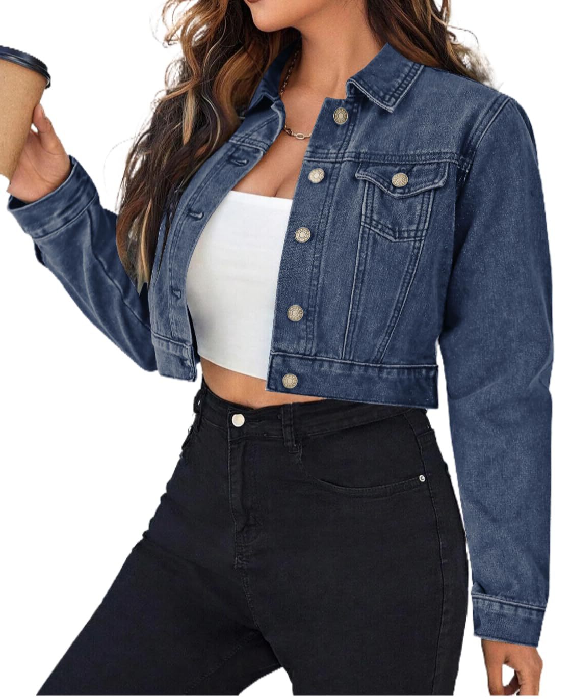 FAZVIDA Women's Short Denim Jacket - Dark Blue