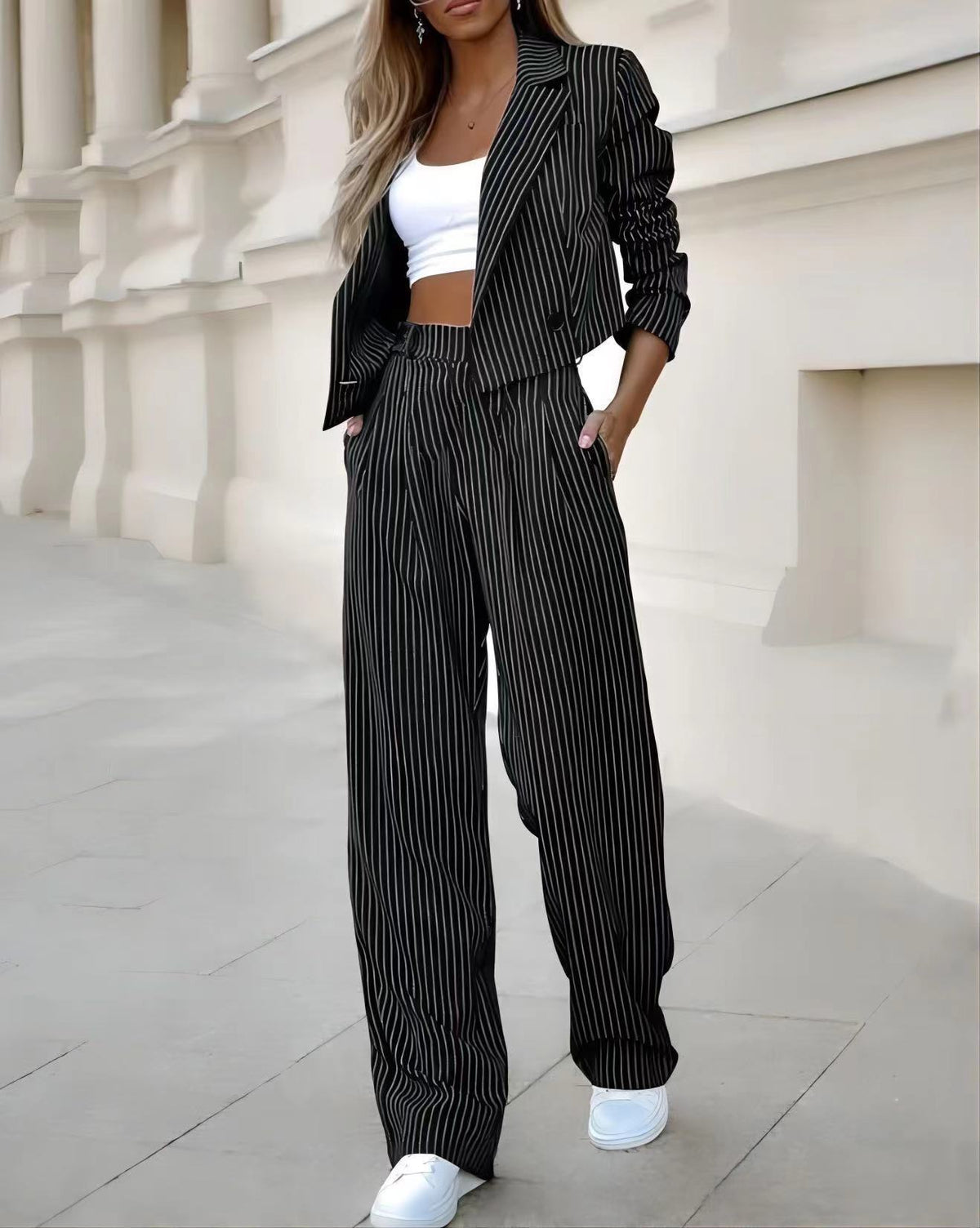 FAZVIDA Women's Lapel Pants Set - Black