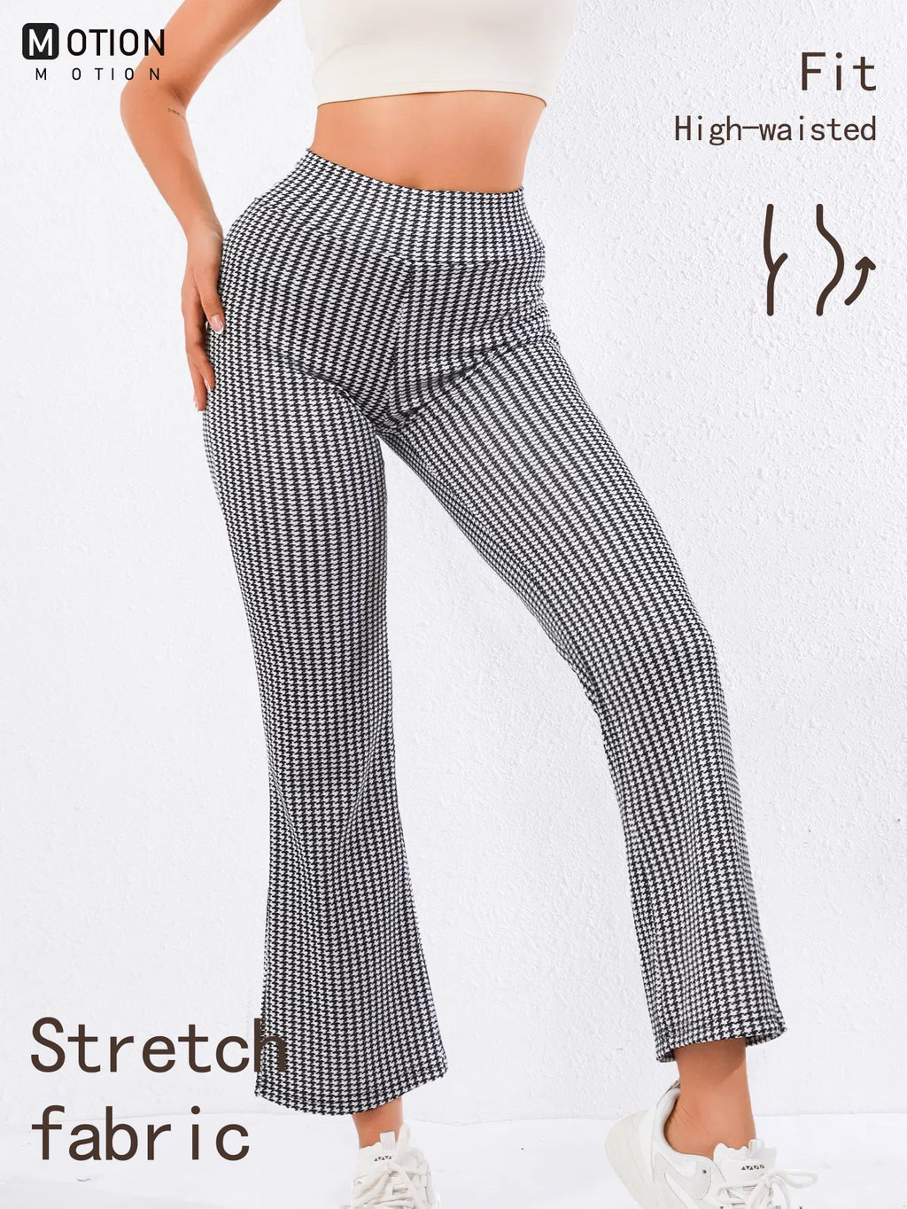 FAZVIDA Houndstooth Flare Trousers - Black