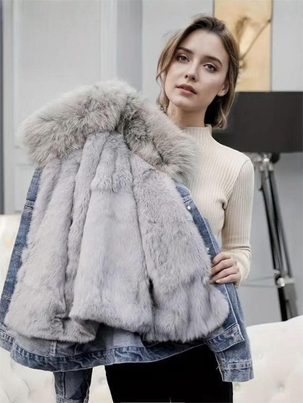 FAZVIDA Women's Fleece-Lined Denim Jacket