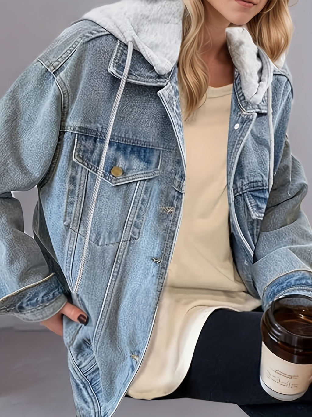 FAZVIDA Women's Oversized Hooded Denim Jacket - view 3
