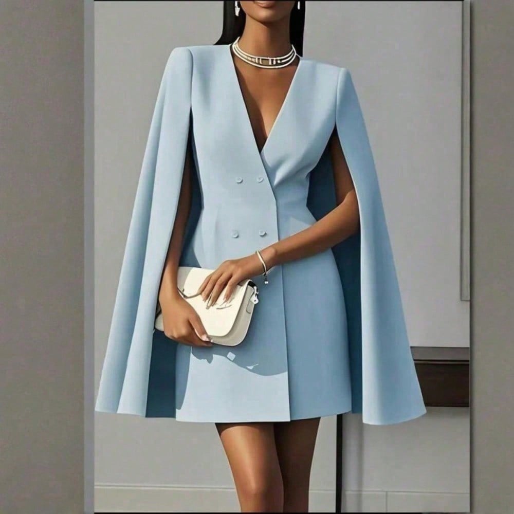 FAZVIDA Women's Cape Blazer Dress - Blue