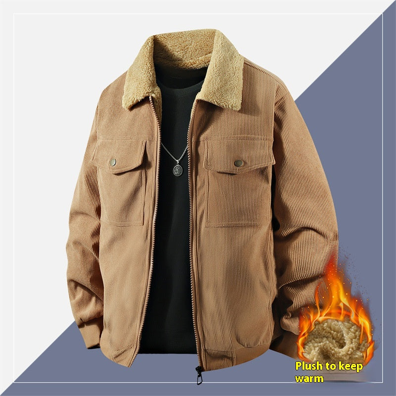 FAZVIDA Men's Corduroy Polo Collar Coat - Caramel