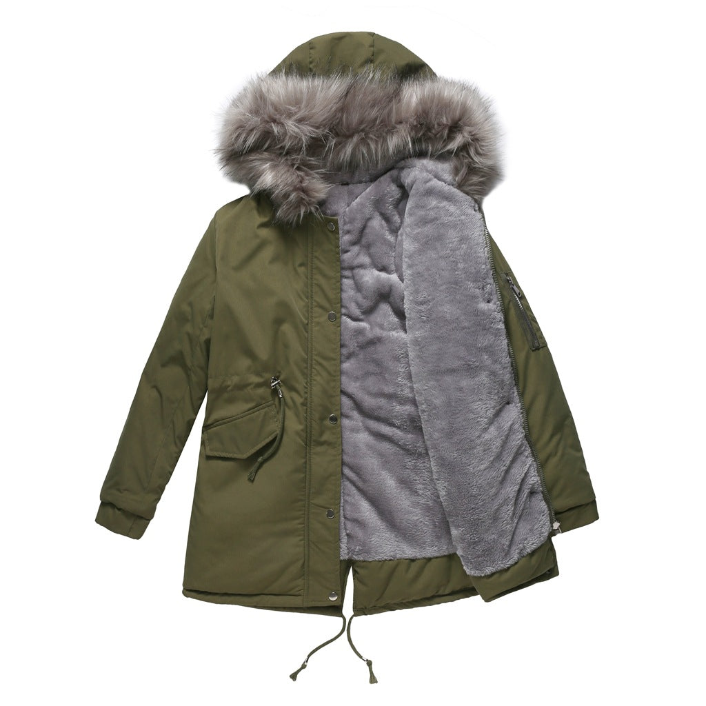 FAZVIDA Hooded Mid-Length Padded Parka - Army Green