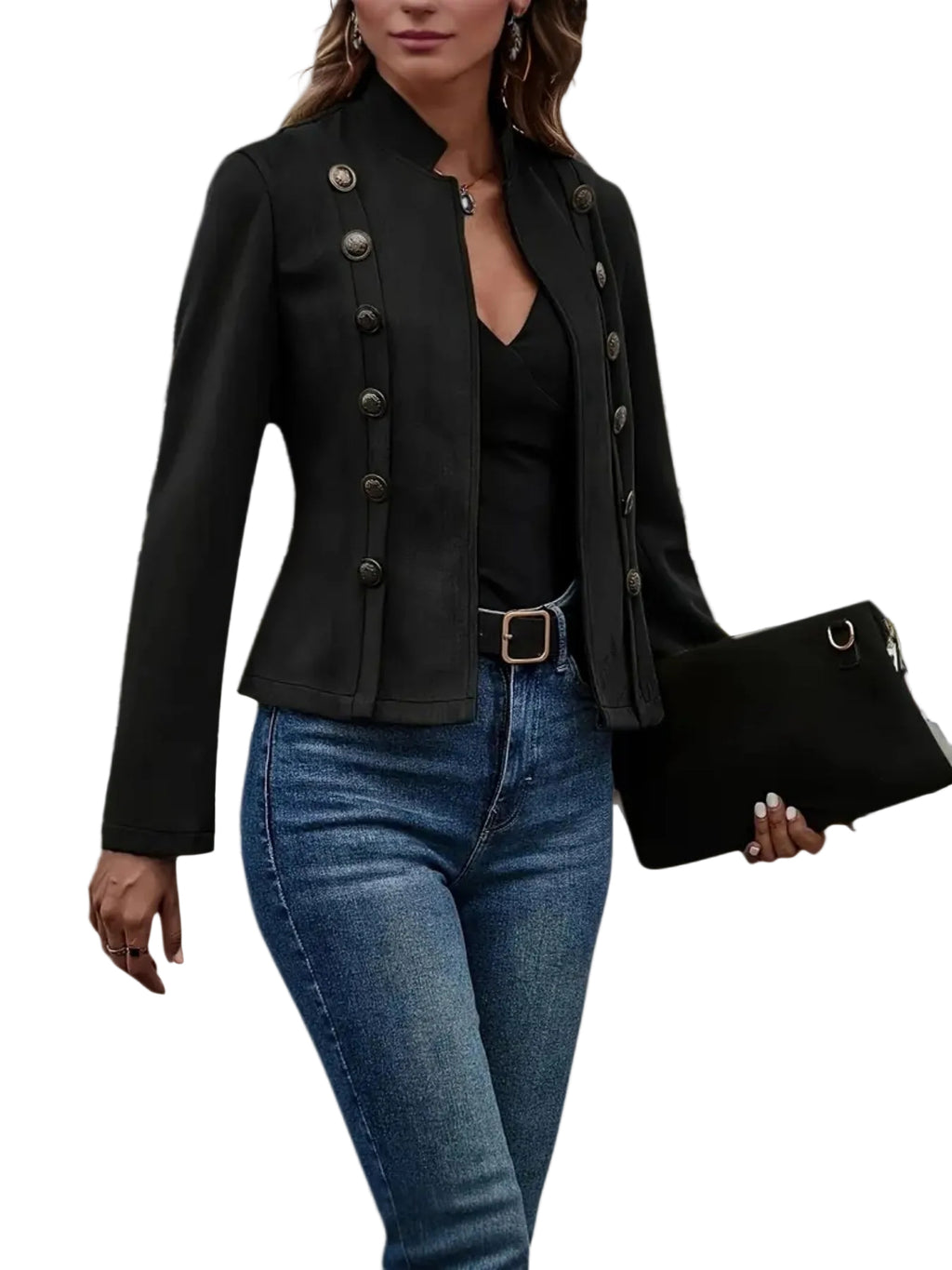 FAZVIDA Women's Decorative Double-Breasted Jacket - S