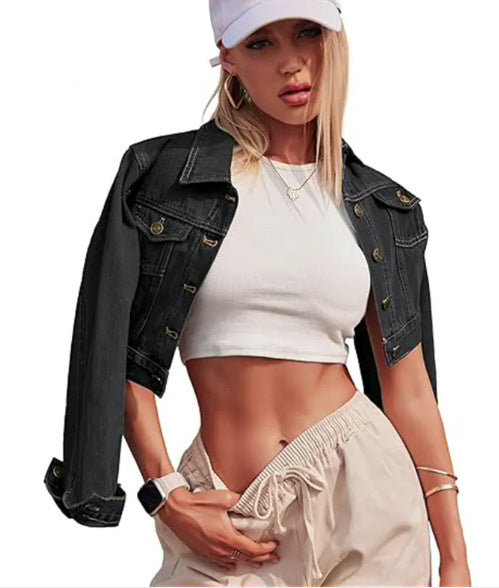 FAZVIDA Women's Short Denim Jacket - Black