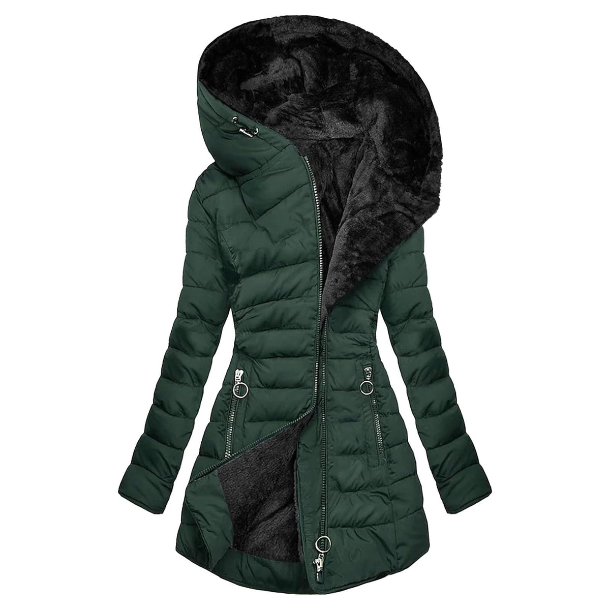 FAZVIDA Hooded Long Sleeve Cotton Blend Jacket - Green