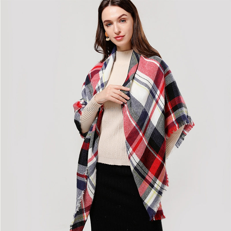 FAZVIDA Women's Plaid Tassel Scarf - Multicolor