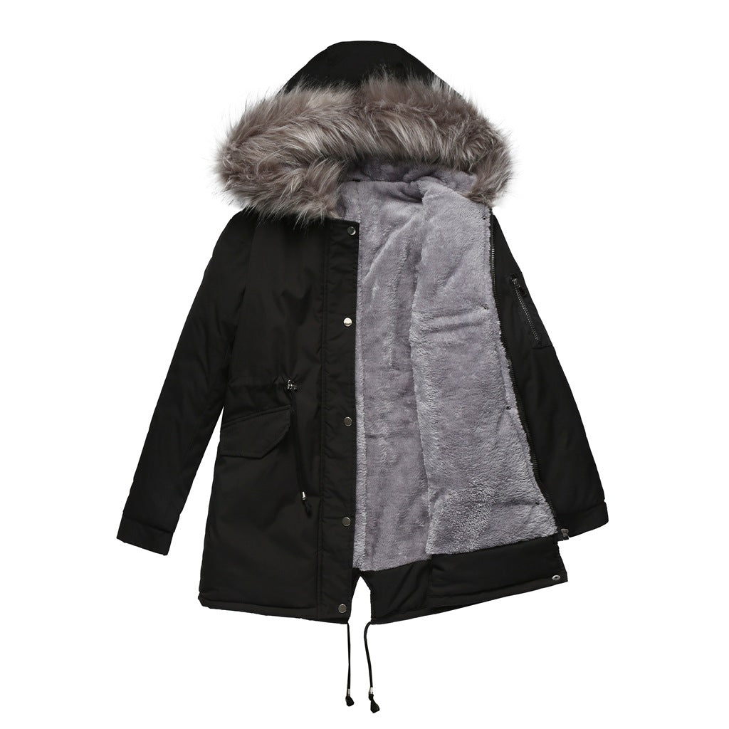 FAZVIDA Hooded Mid-Length Padded Parka - Black