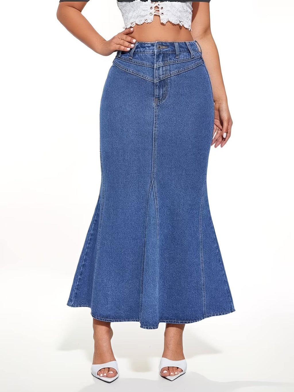 FAZVIDA Women's High Waist Mermaid Denim Skirt