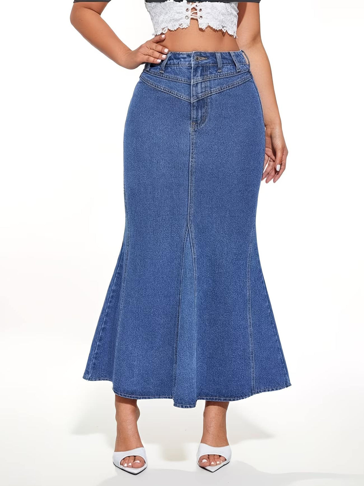 FAZVIDA Women's High Waist Mermaid Denim Skirt
